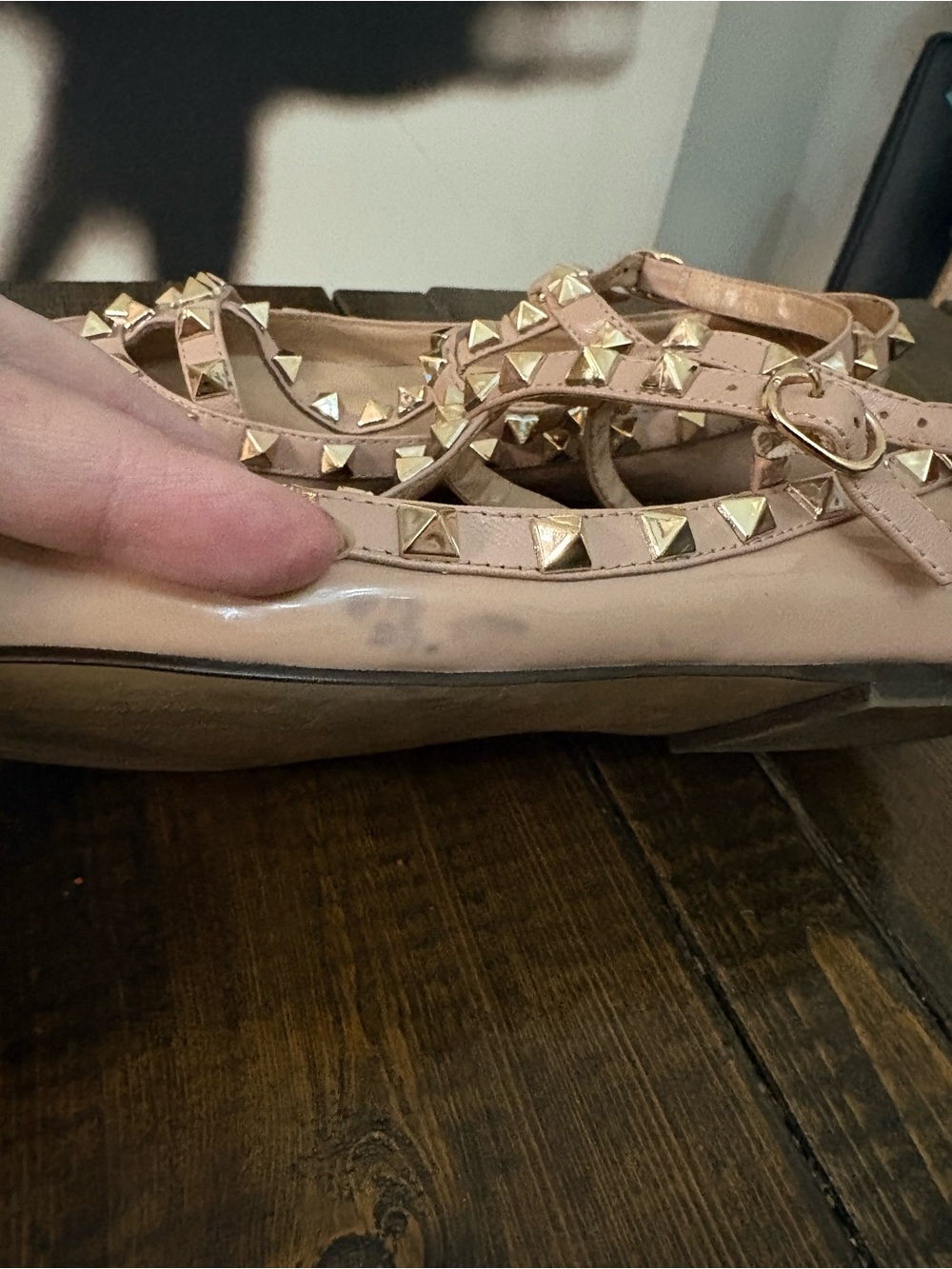 Valentino Nude Patent Leather Rockstud Pointed Flats - Picture 11 of 12